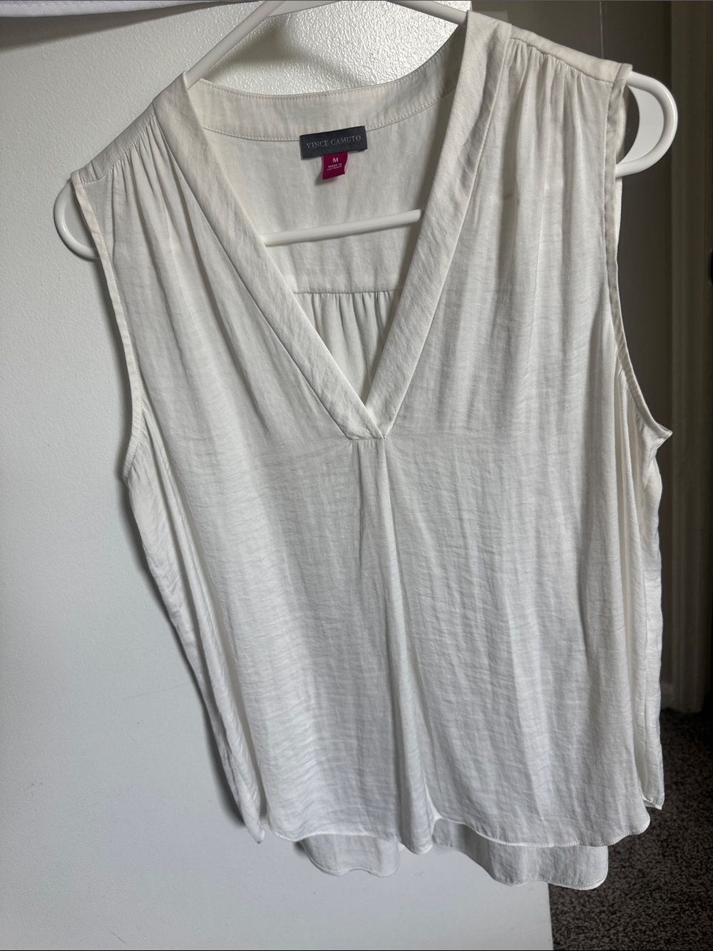 Vince Camuto Ivory Sleeveless V-Neck Draped Blouse